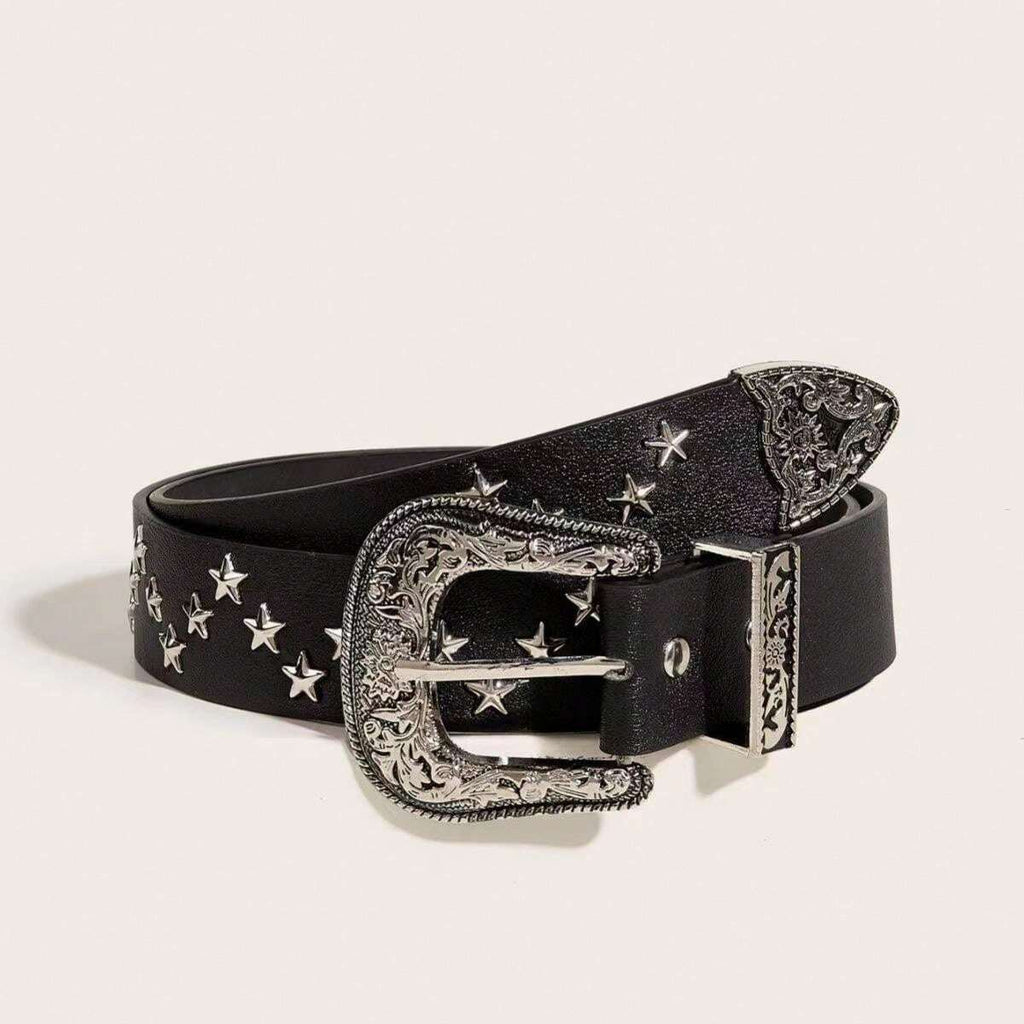 Men's Y2K Retro Western Style Star & Rivet Studded Waist Belt For Jeans