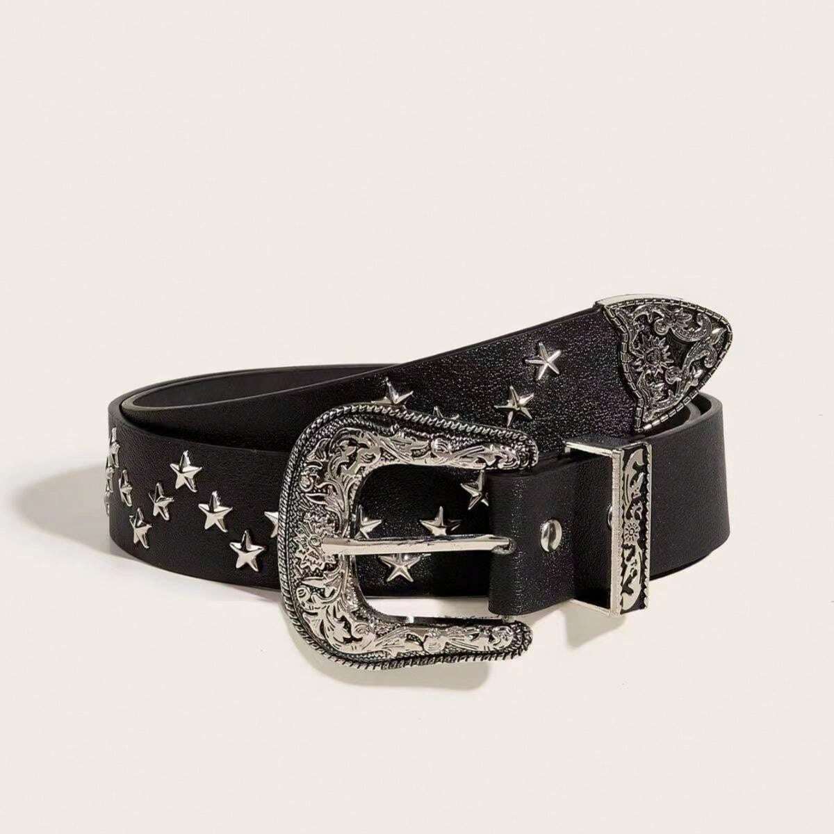 Men's Y2K Retro Western Style Star & Rivet Studded Waist Belt For Jeans