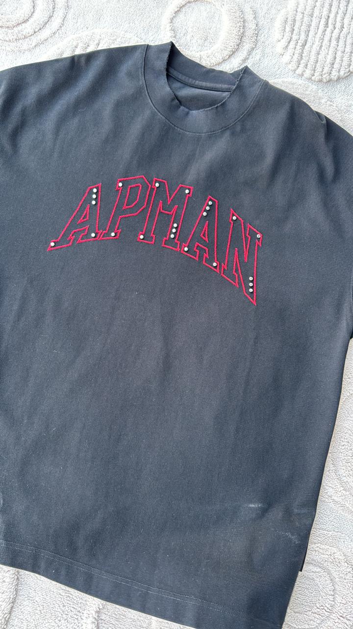 Oversized Black APMAN T-Shirt | Red Marquee/Arch Graphic Tee