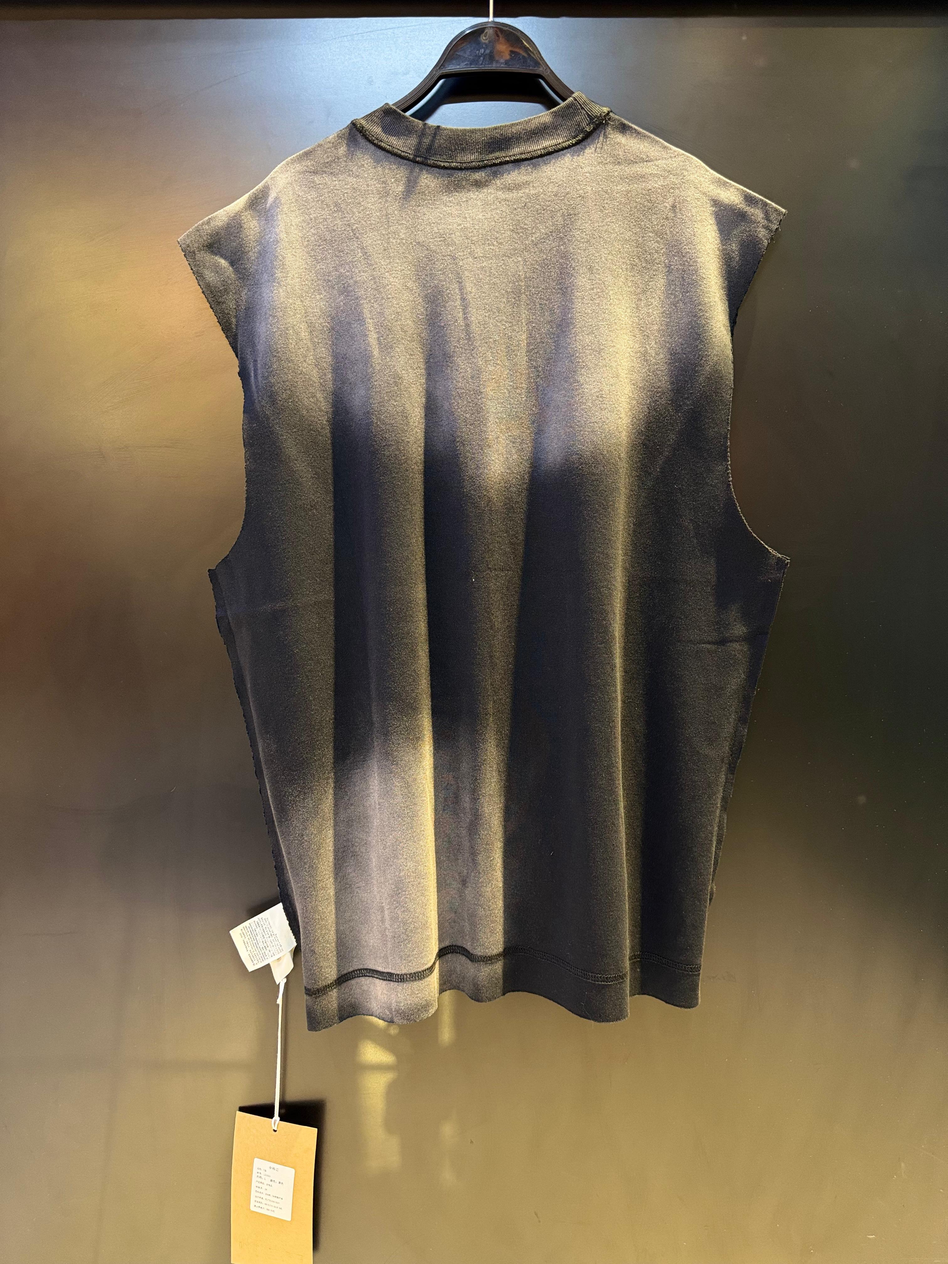 Washed Black Sleeveless Top with Triple Bar Detail