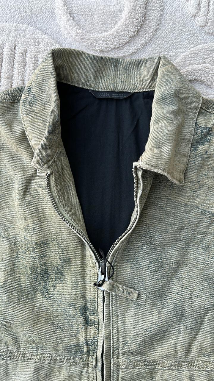 ZARA Distressed Acid Wash Utility Jacket - Earth Tone Green