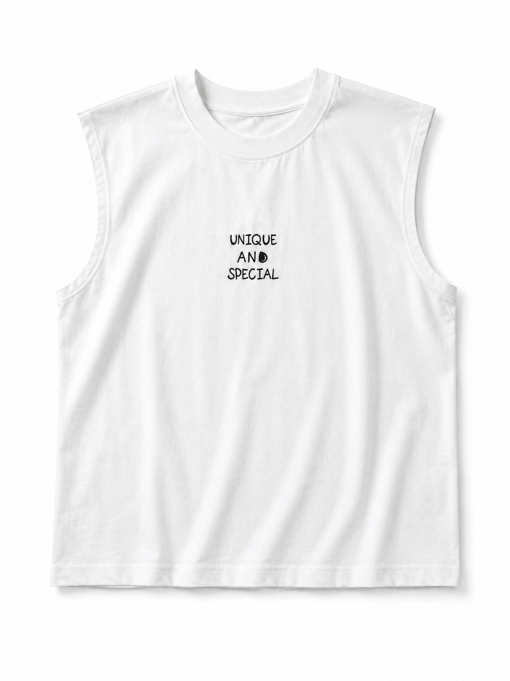 Unique & Special White Sleeveless Muscle Tee
