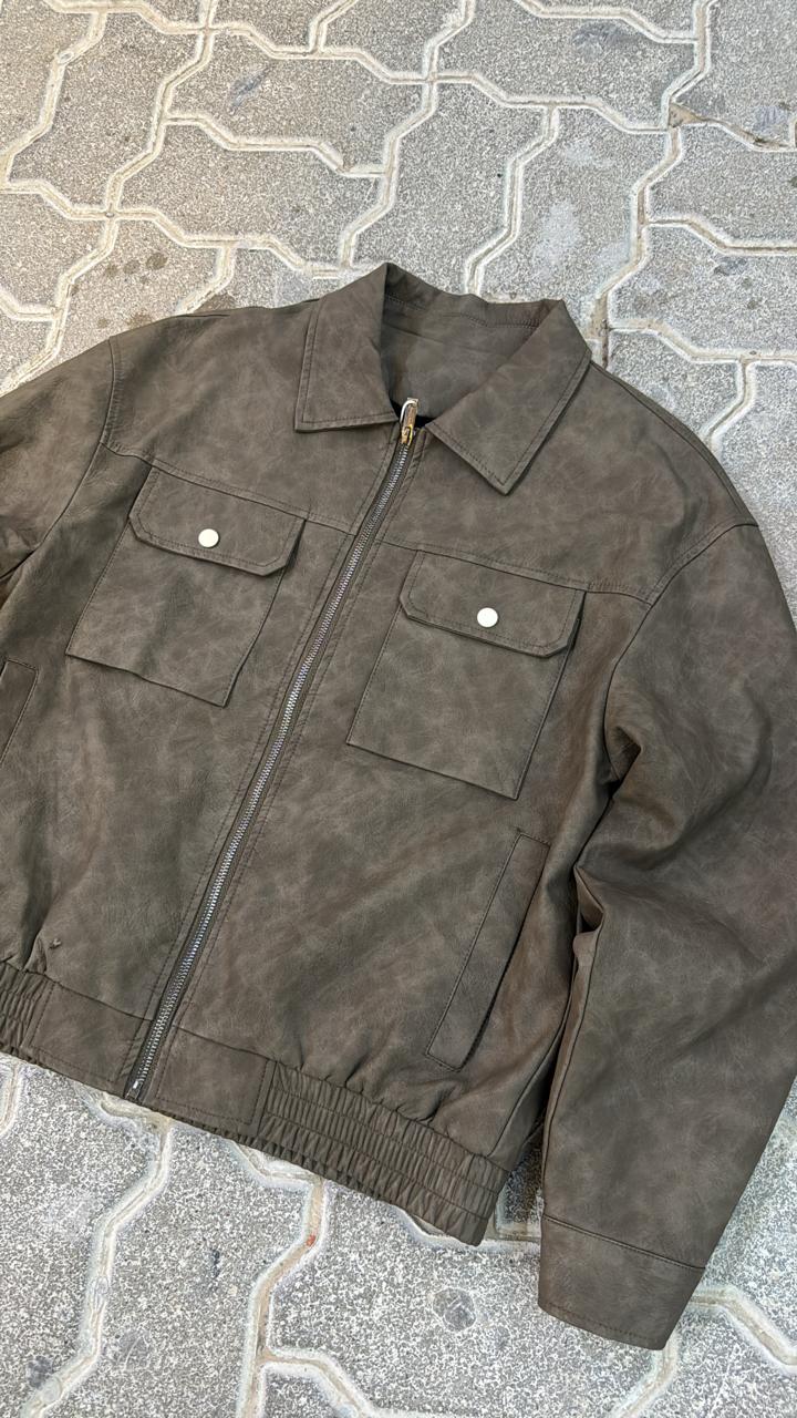 Men's Distressed Faux Suede Blouson Jacket in Earth Tone