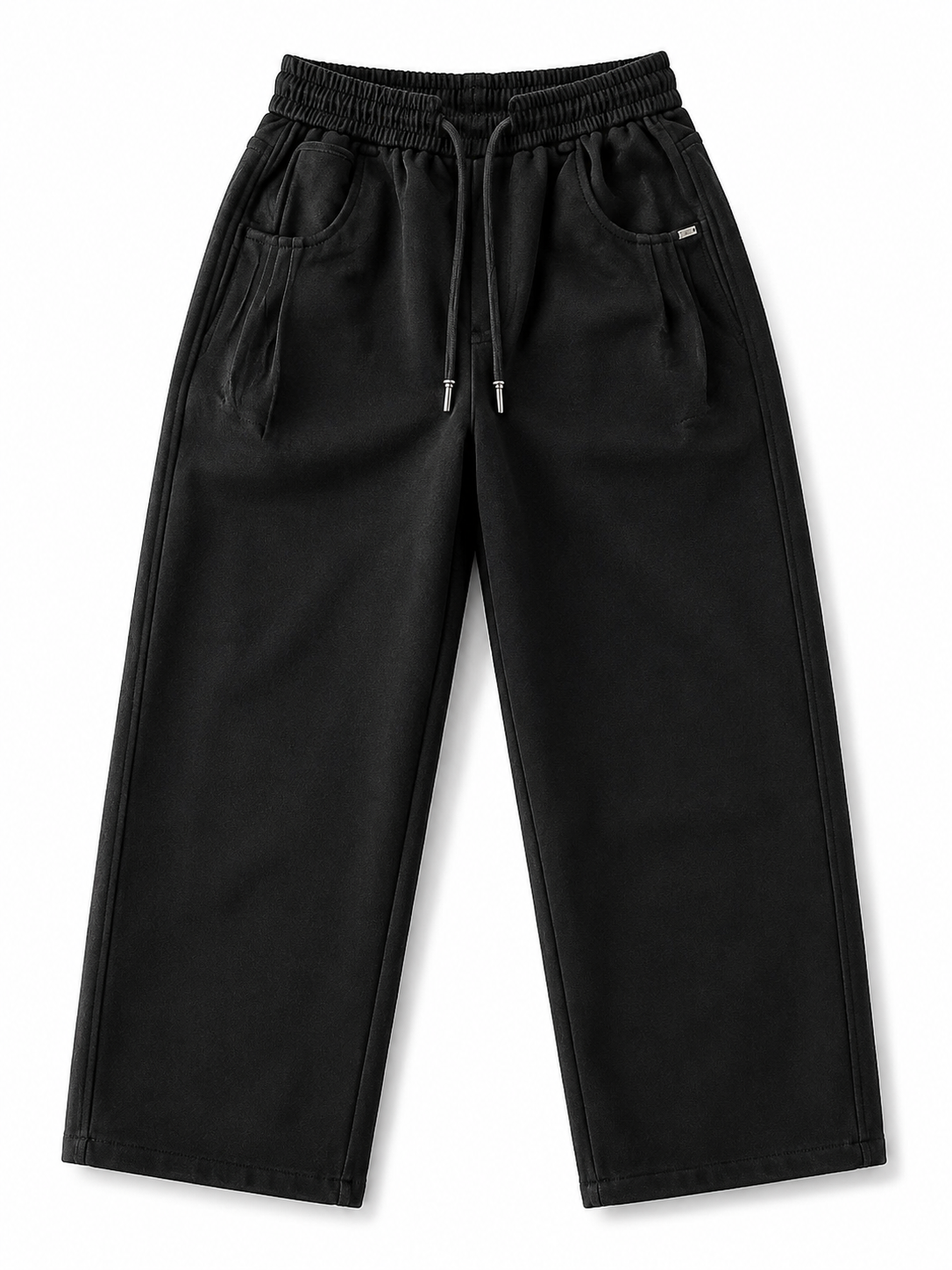 Premium Black Wide-Leg Drawstring Pants