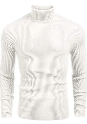 Men's White Slim-Fit Ribbed Turtleneck Sweater | Essential Roll Neck Jumper