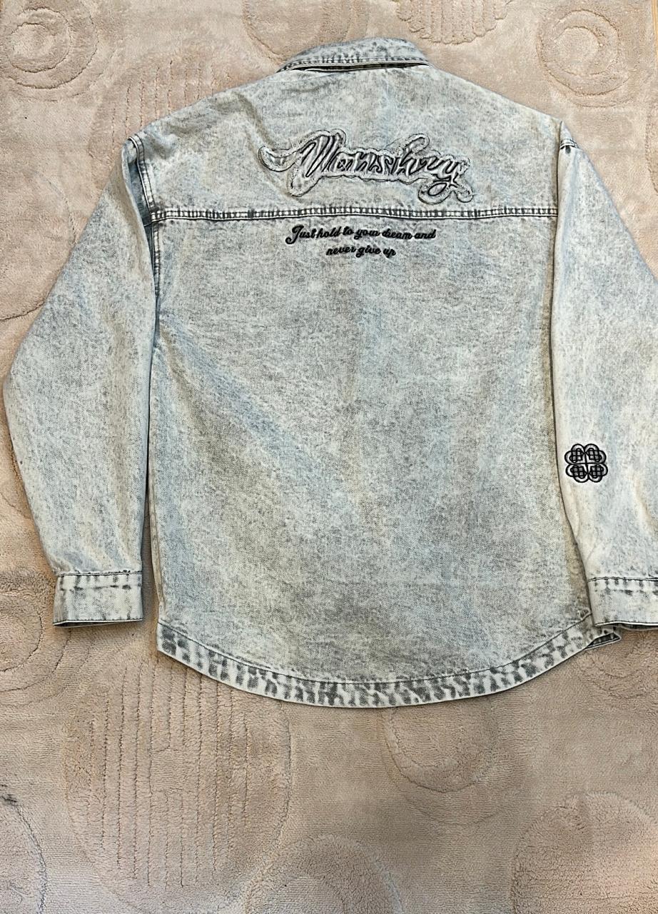 Vonshy Retro Acid Wash Denim Shacket with Twin Pockets