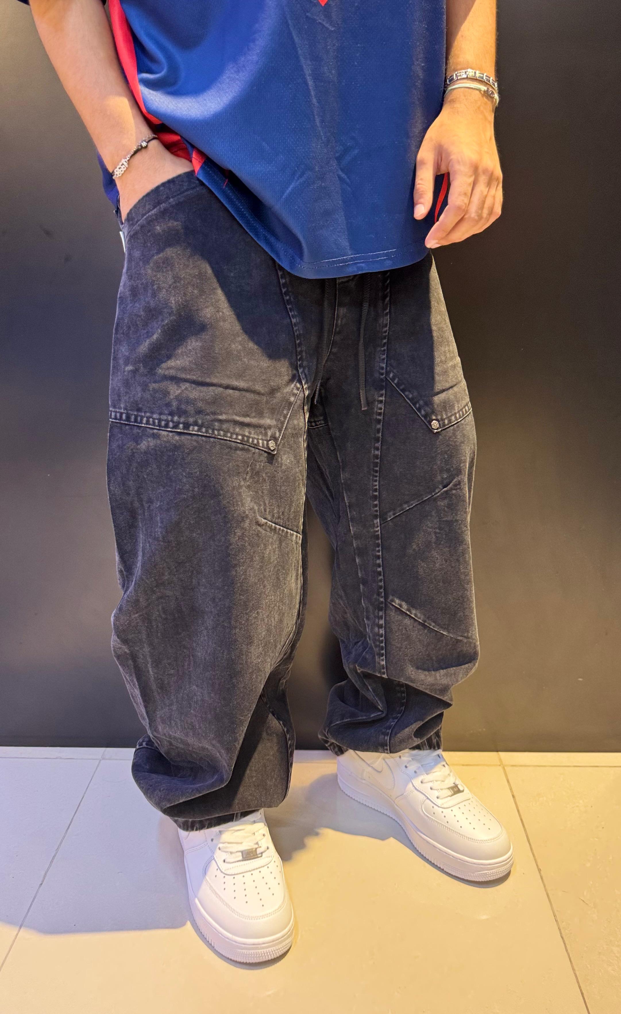 Stone-Washed Baggy Denim Pants