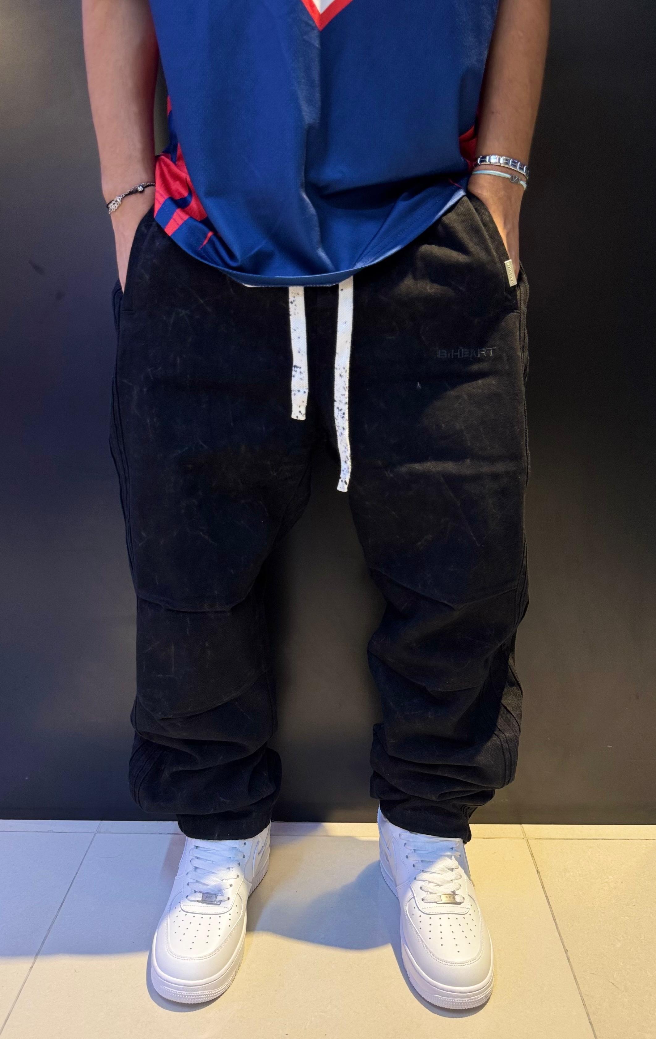 Men's Baggy Jogger Pants - Black Distressed