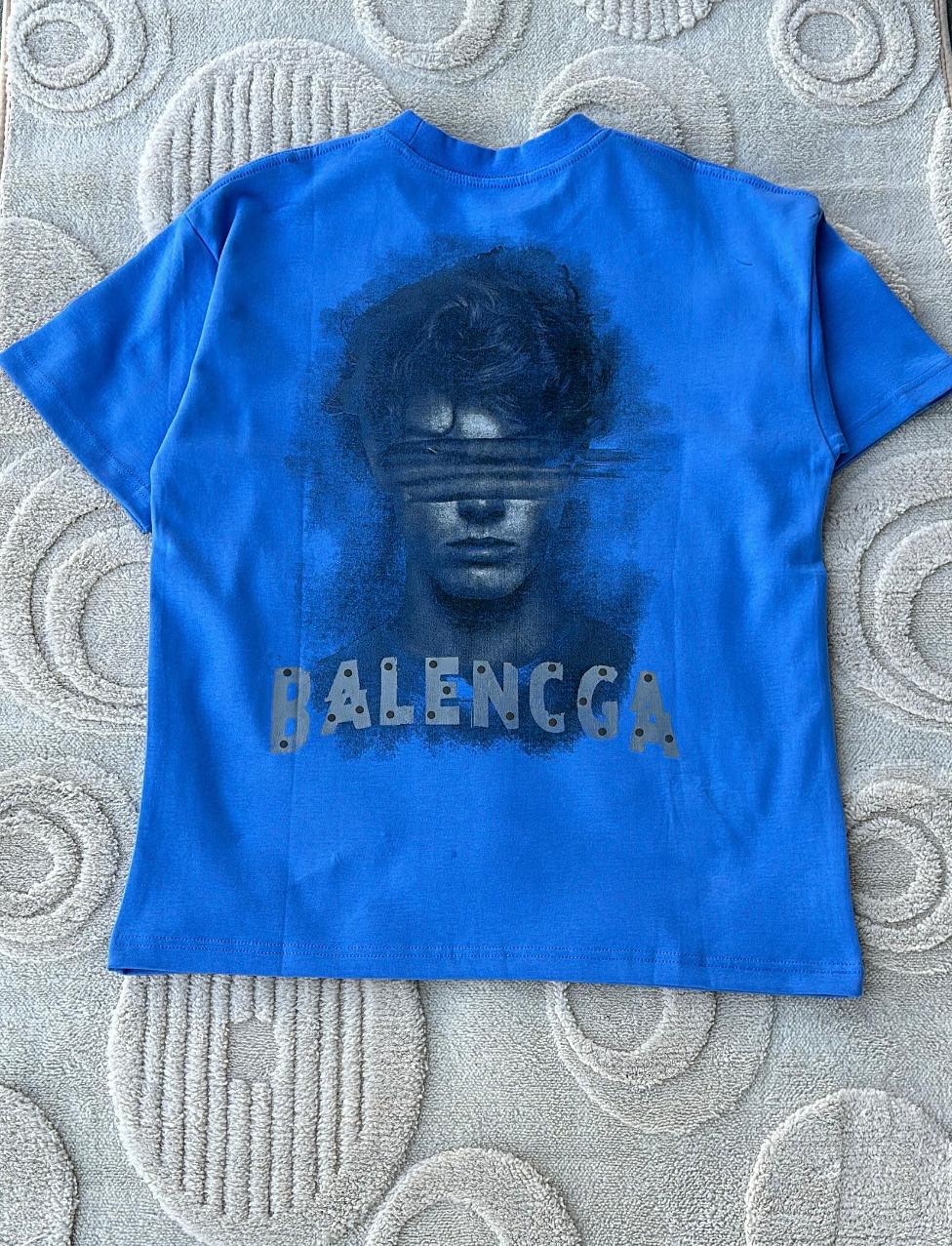 Vibrant Blue T-Shirt with Studded-Effect "BALENCGA" Logo Graphic