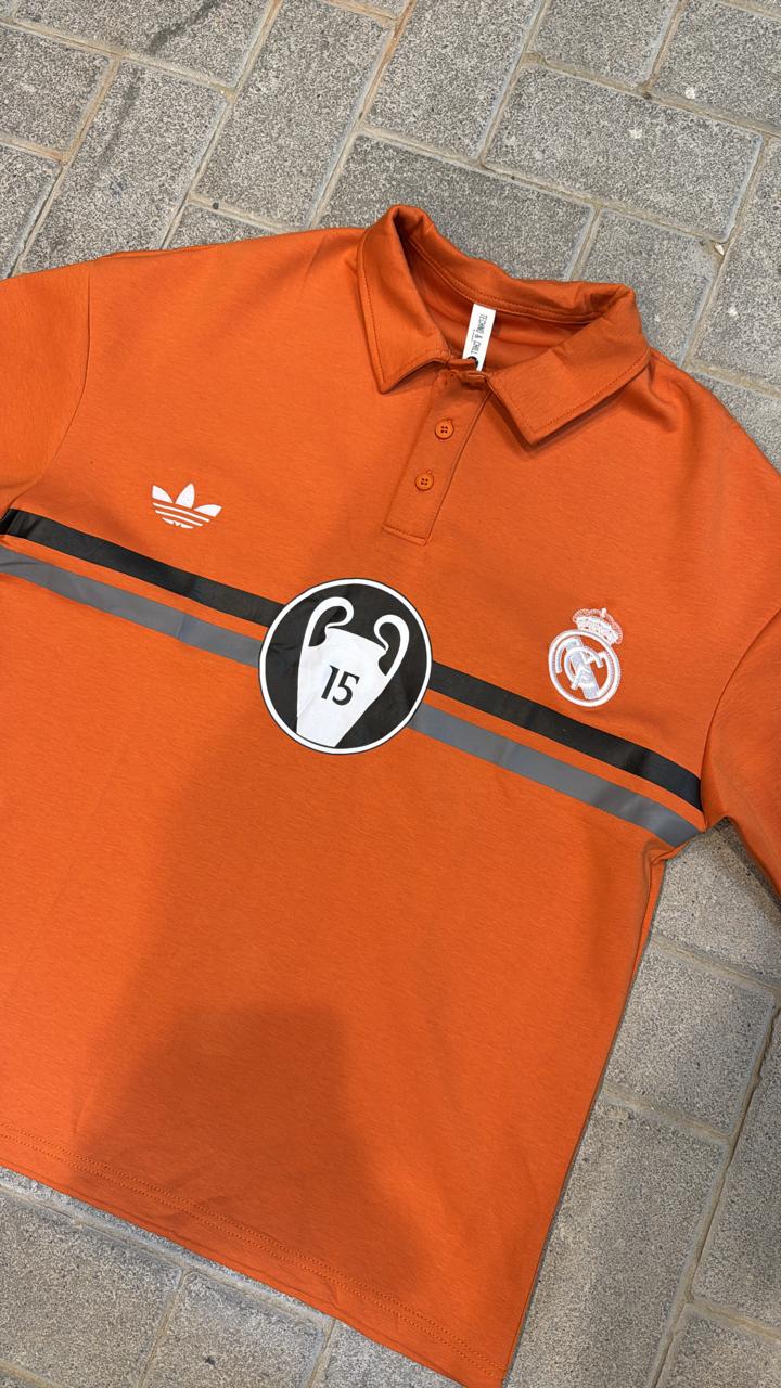 Vibrant Orange Real Madrid Polo - UCL 15th Title Celebration Edition