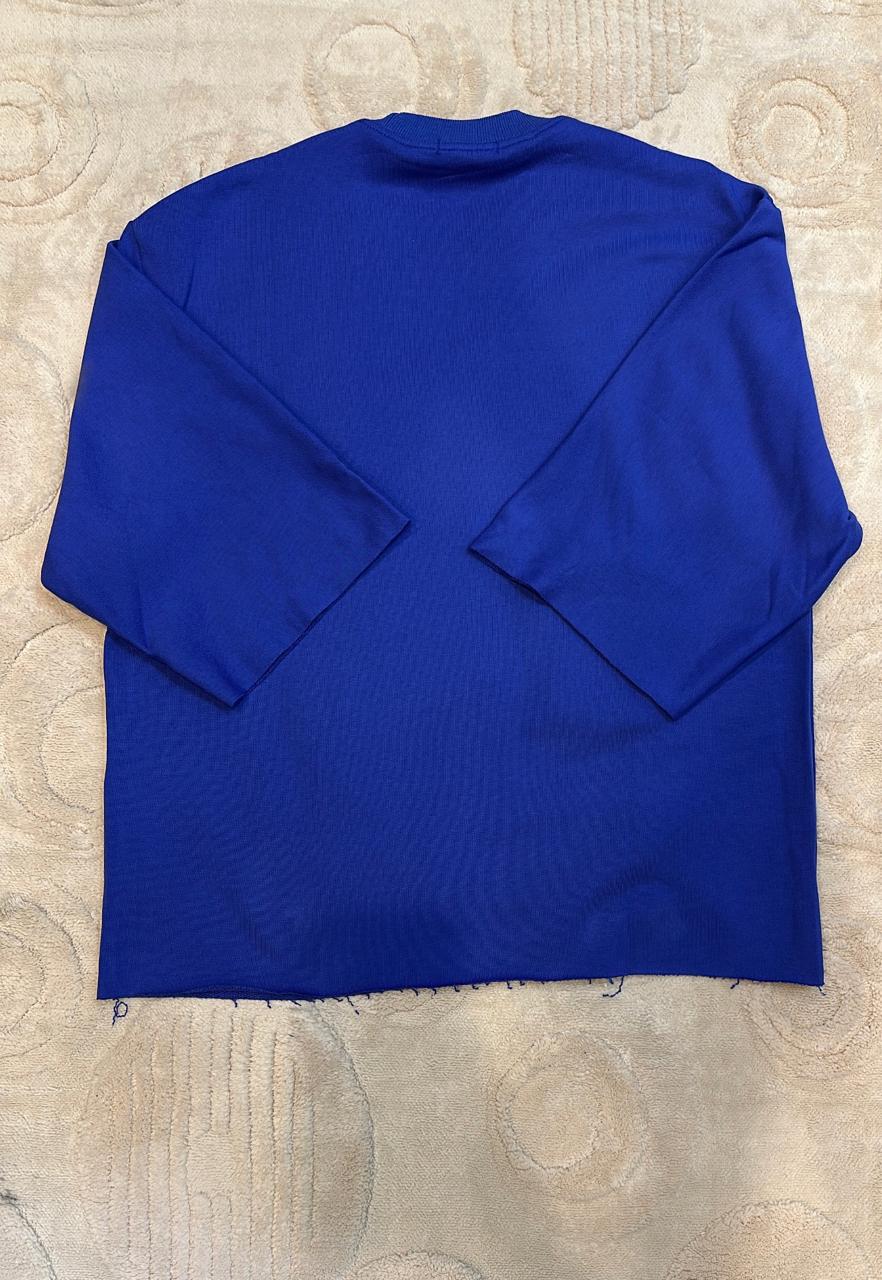 Bold Cobalt Blue Raw Edge Crewneck Top