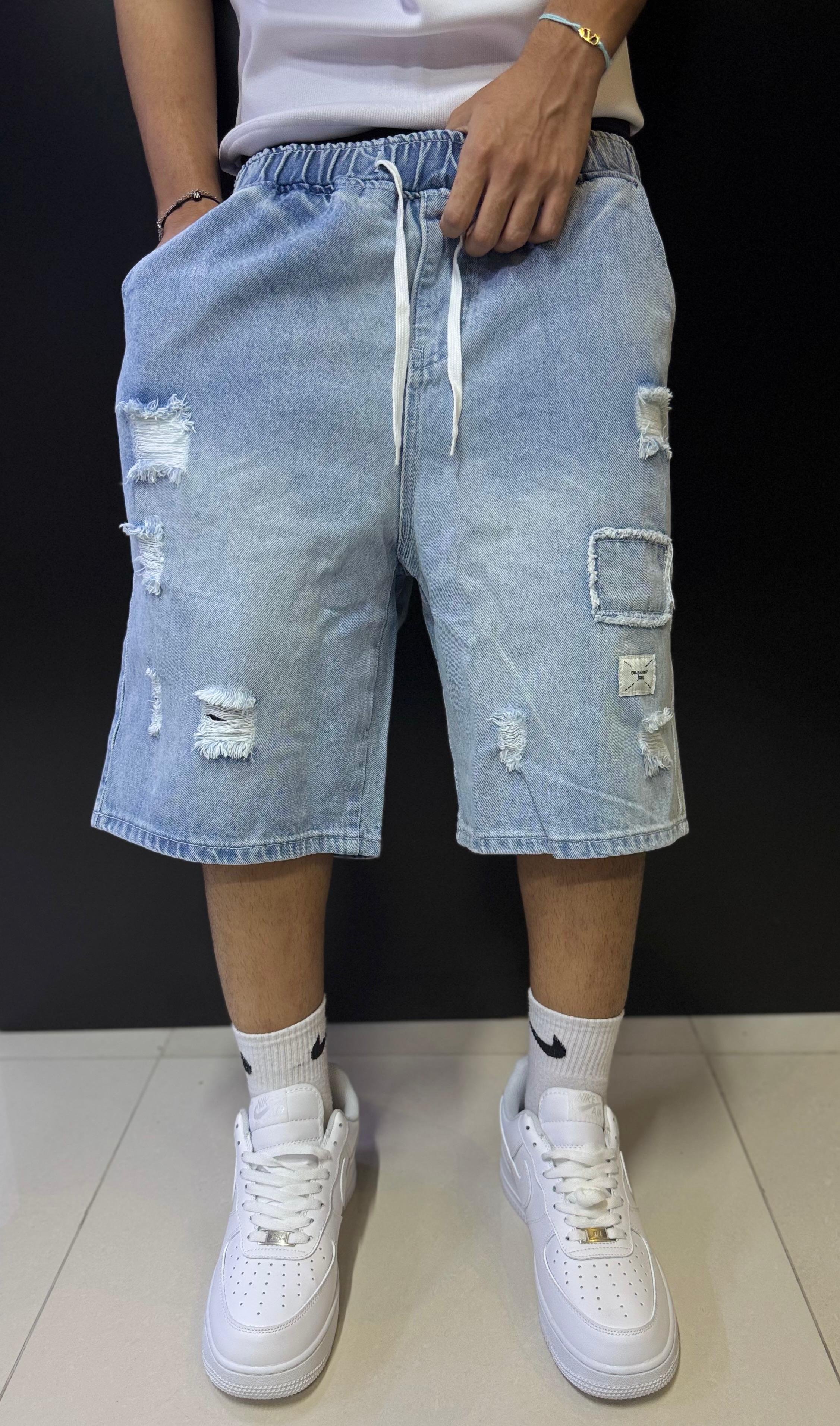 Light Wash Ripped Jean Shorts