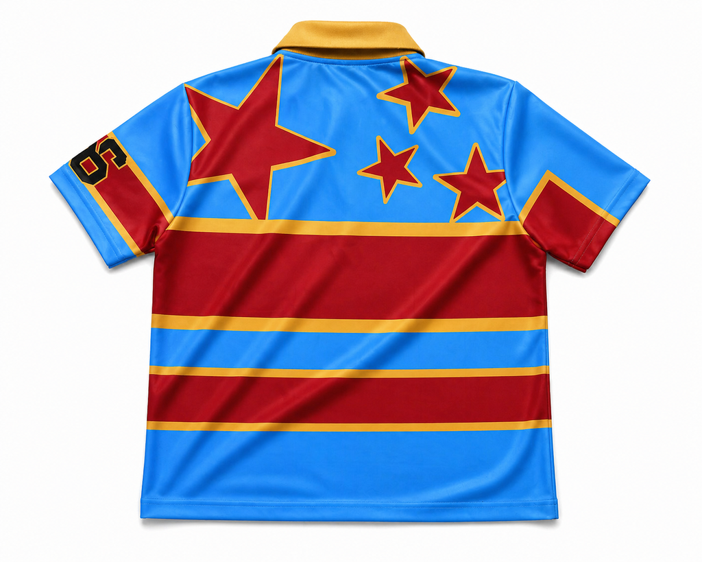 VALLEY Men’s Graphic Polo Shirt (Back View) – Bold Star & Stripe Design