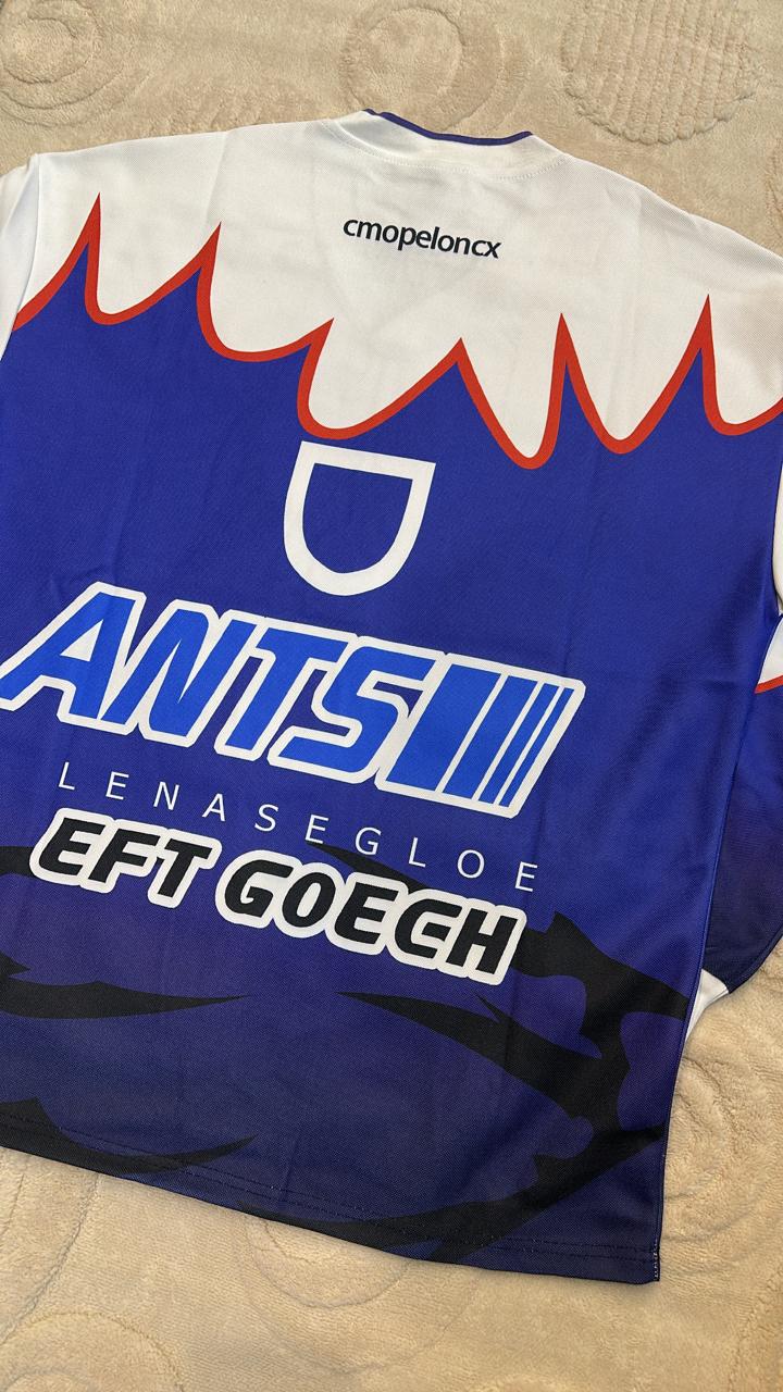 Free size Bold Blue & White Racing Jersey | "17 ANTSI" Graphic Long Sleeve