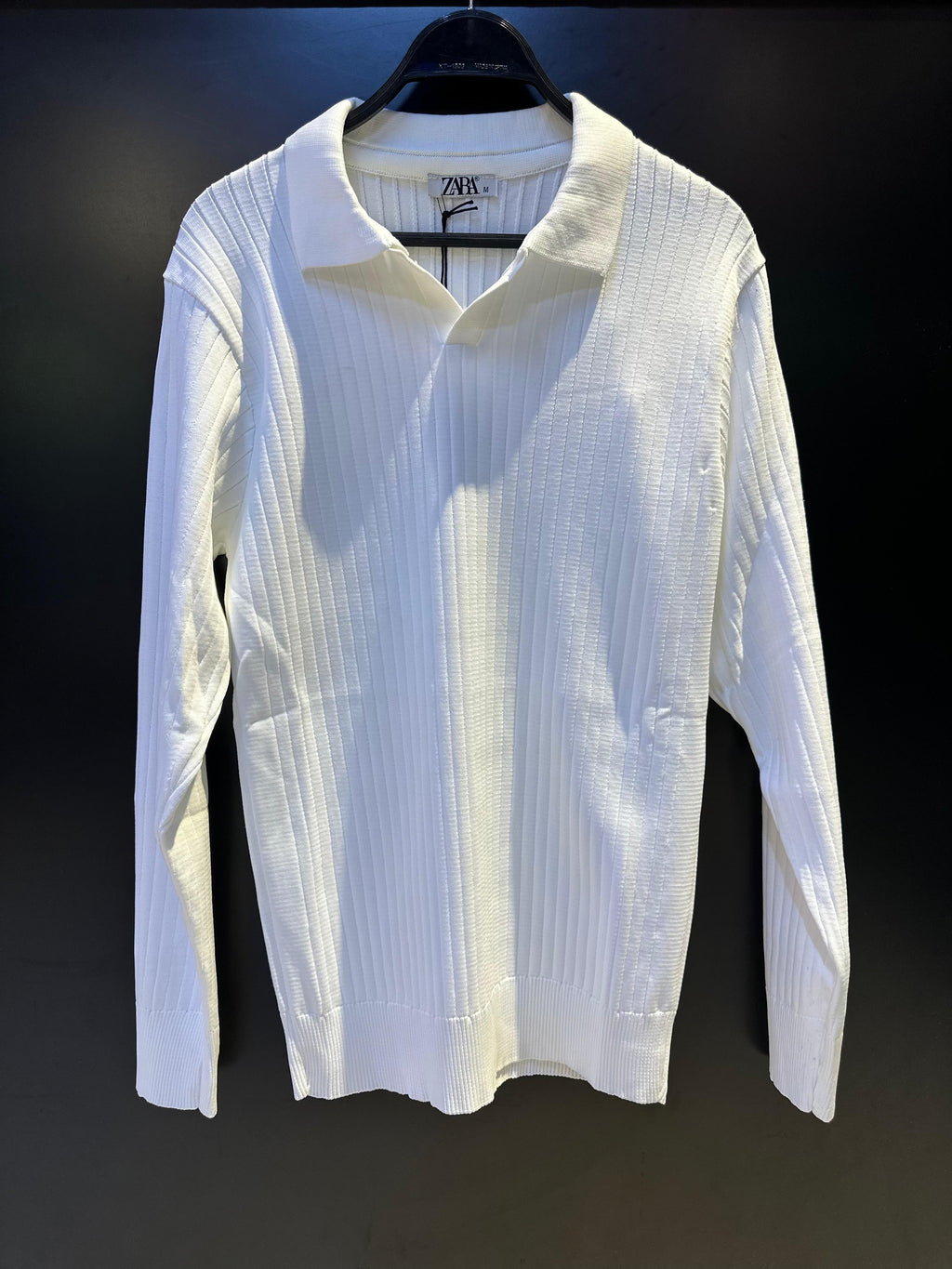 Zara Ivory Ribbed Knit Long-Sleeve Polo Sweater