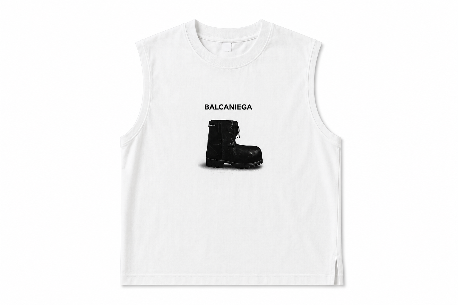 White Balcaniega Graphic Sleeveless Muscle Tee