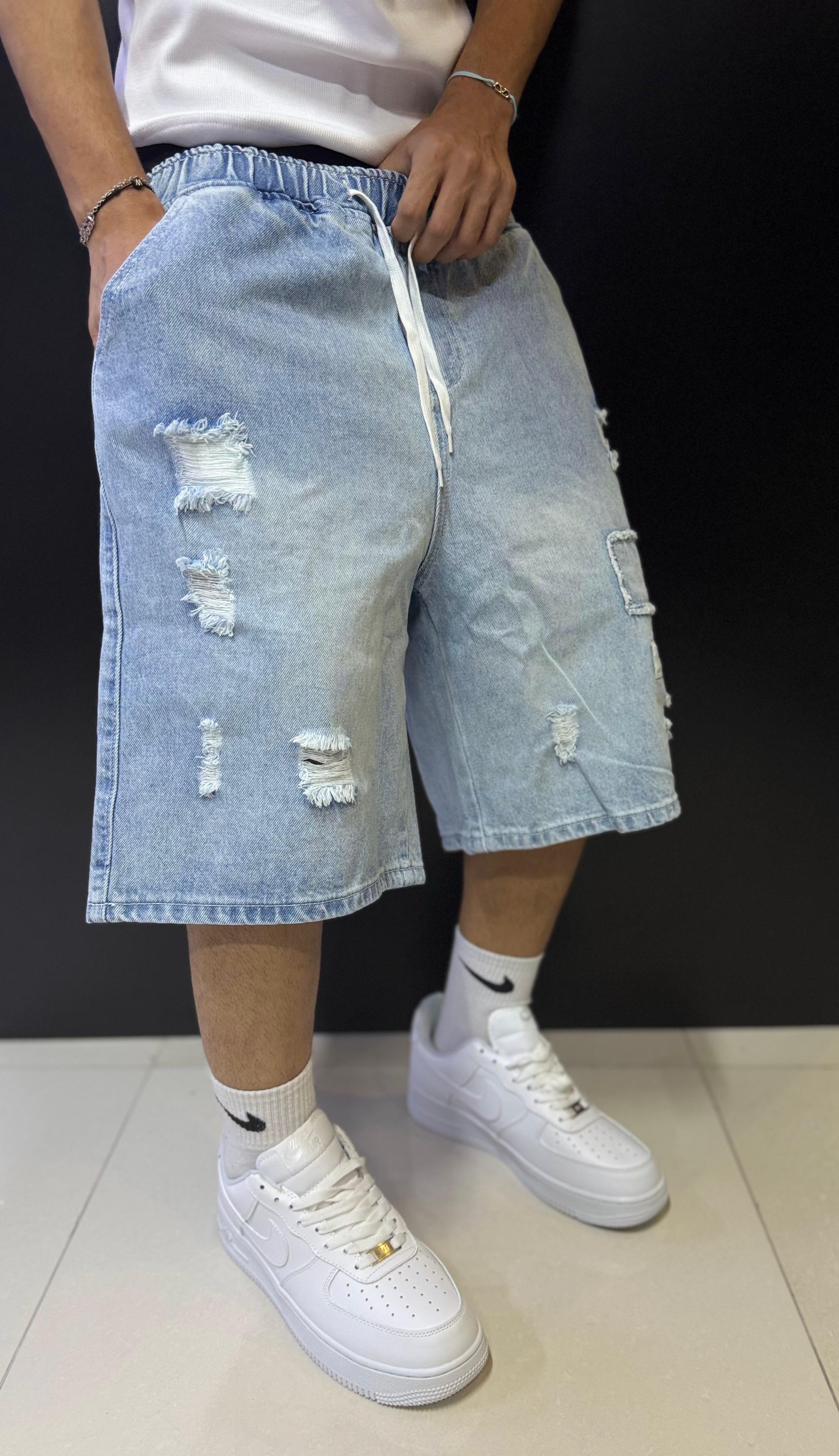 Light Wash Ripped Jean Shorts