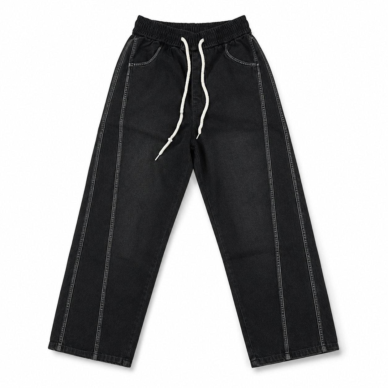 Urban Washed Black Wide-Leg Drawstring Jeans