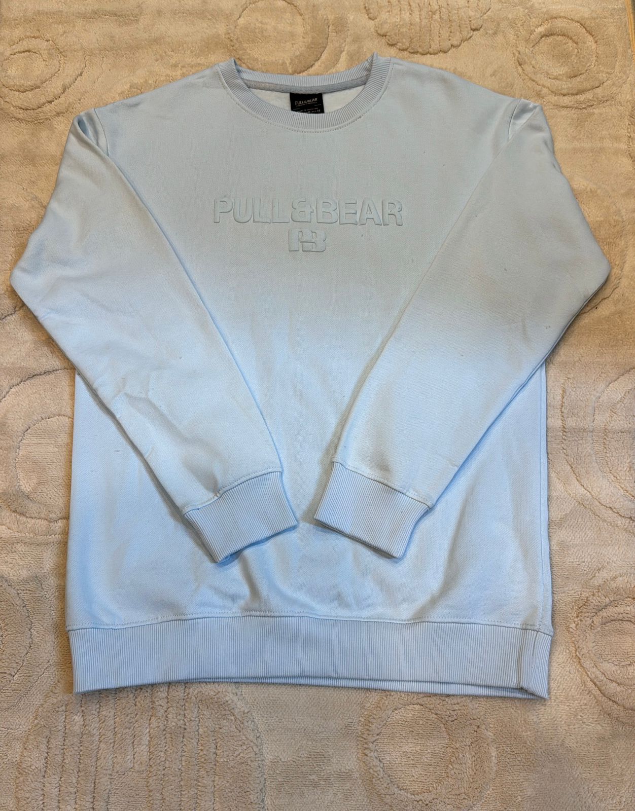 Pull&Bear Pastel Blue Crewneck Sweatshirt - Tonal Embossed Logo