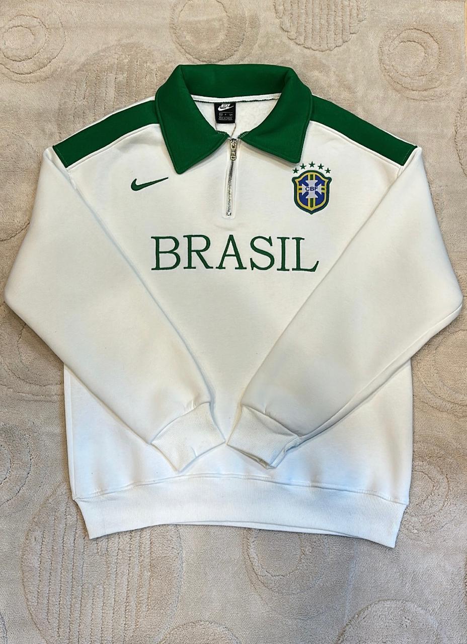 Reverse Colorway Nike Brasil Quarter-Zip Pullover - White & Green