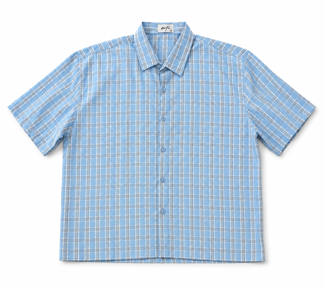Dark Light Blue Checkered Short-Sleeve Shirt