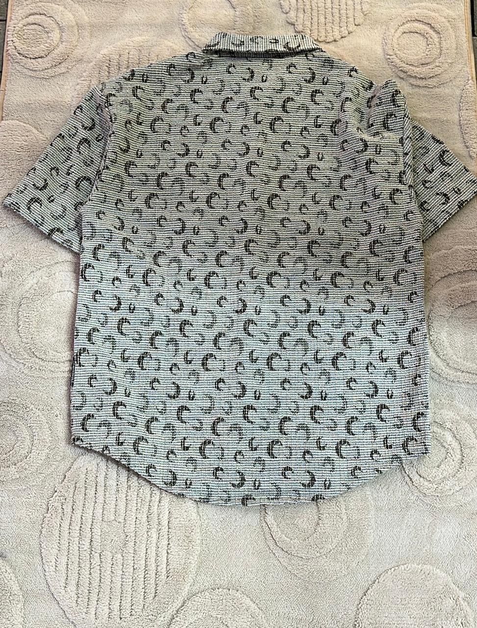 Unique Patterned Short Sleeve Button-Down Shirt | Abstract Crescent Print