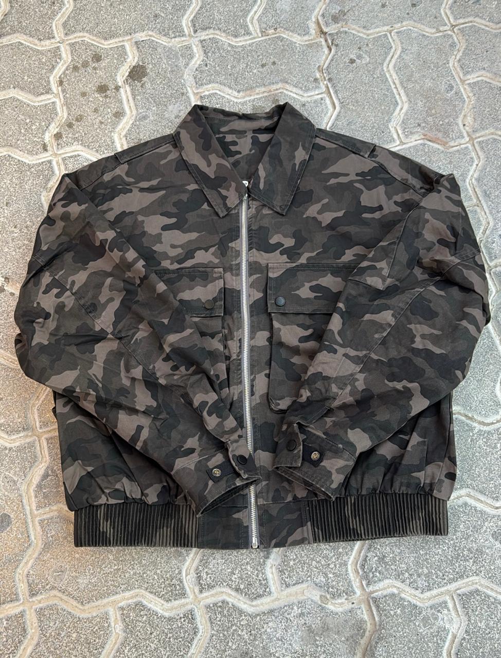 Dark Camo Workwear Bomber Jacket | Zip Front