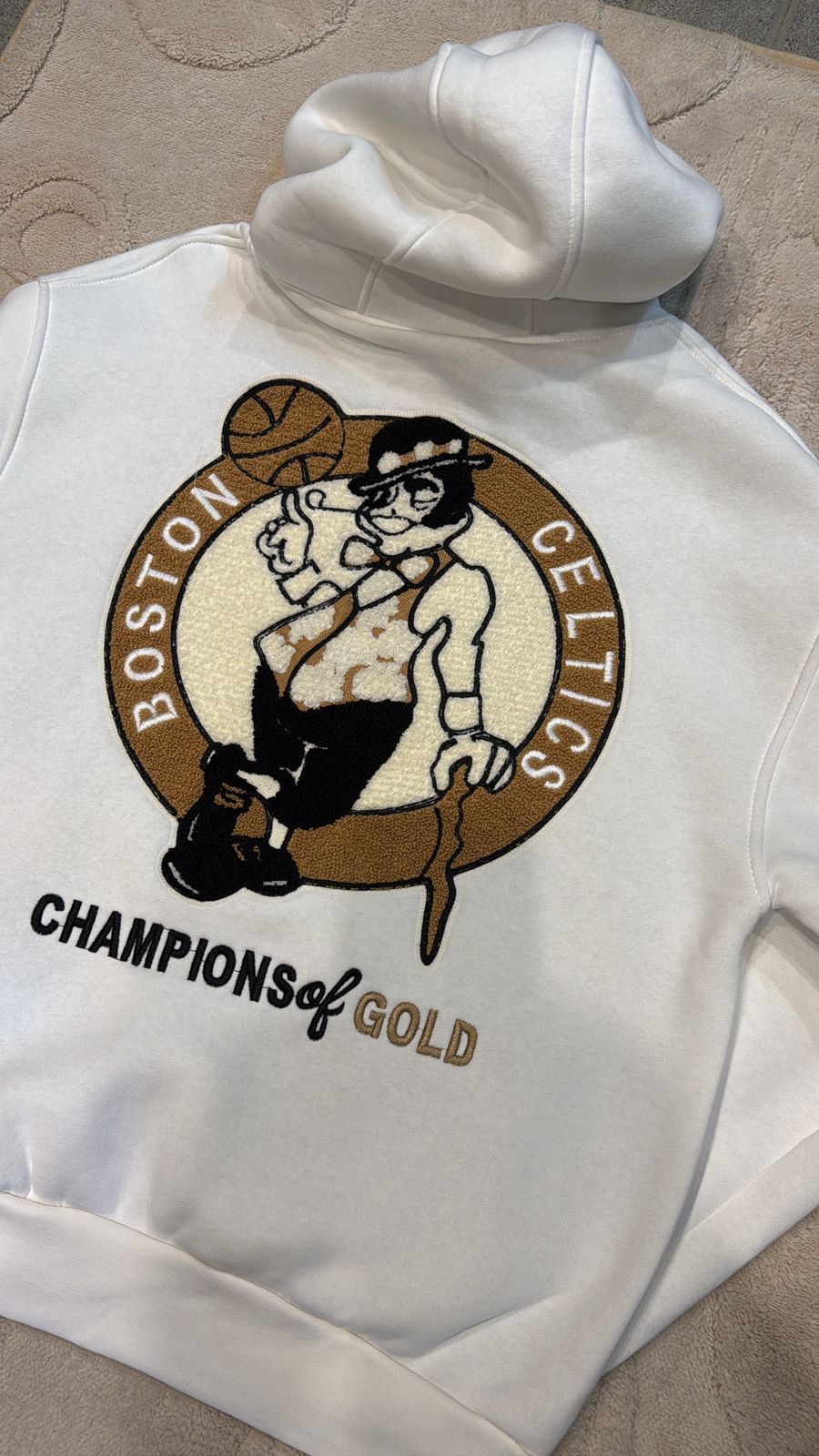 Boston Celtics Cream Heavyweight Multi-Patch Hoodie - Premium NBA Streetwear