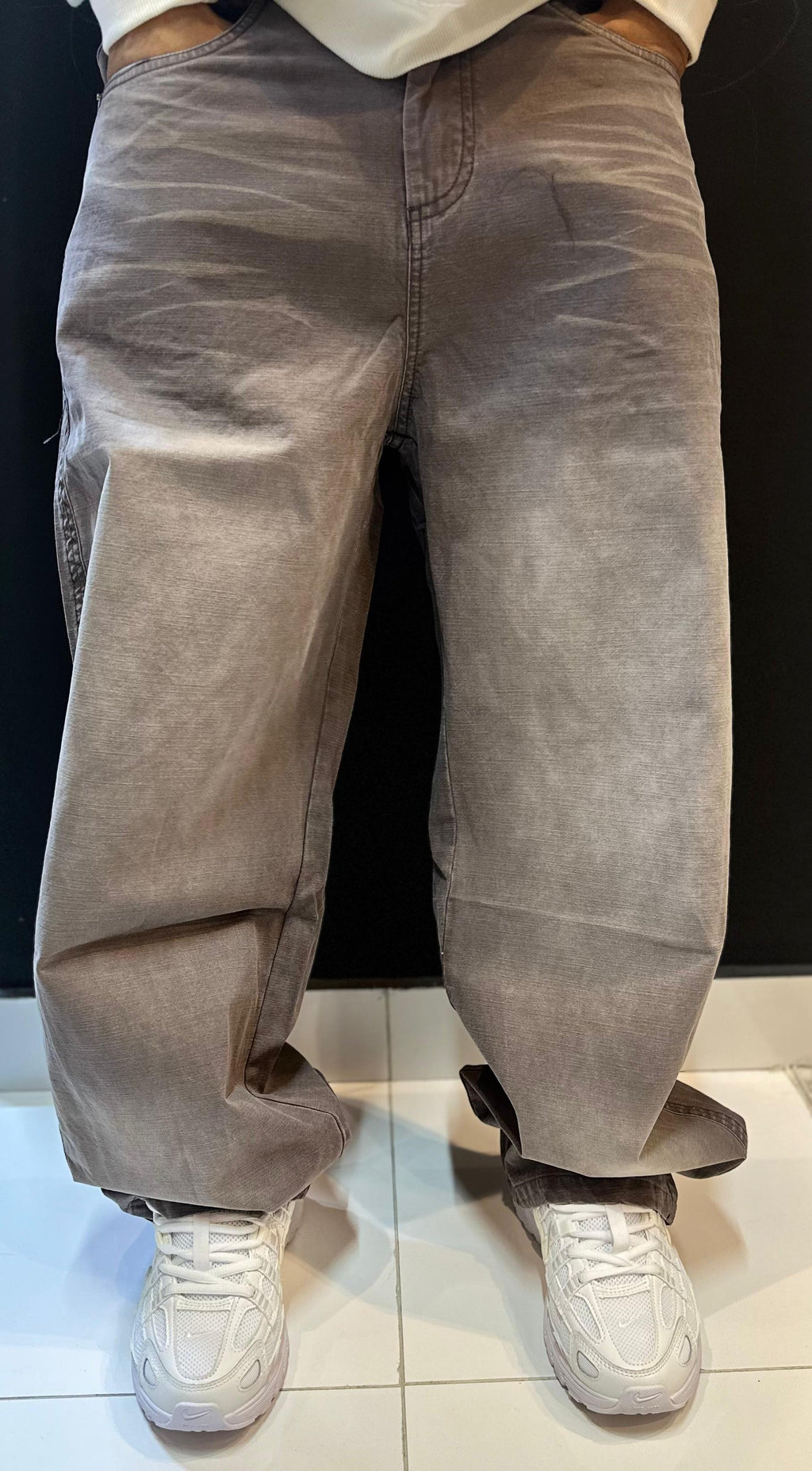 Washed Brownish-Grey Oversized Baggy Trousers