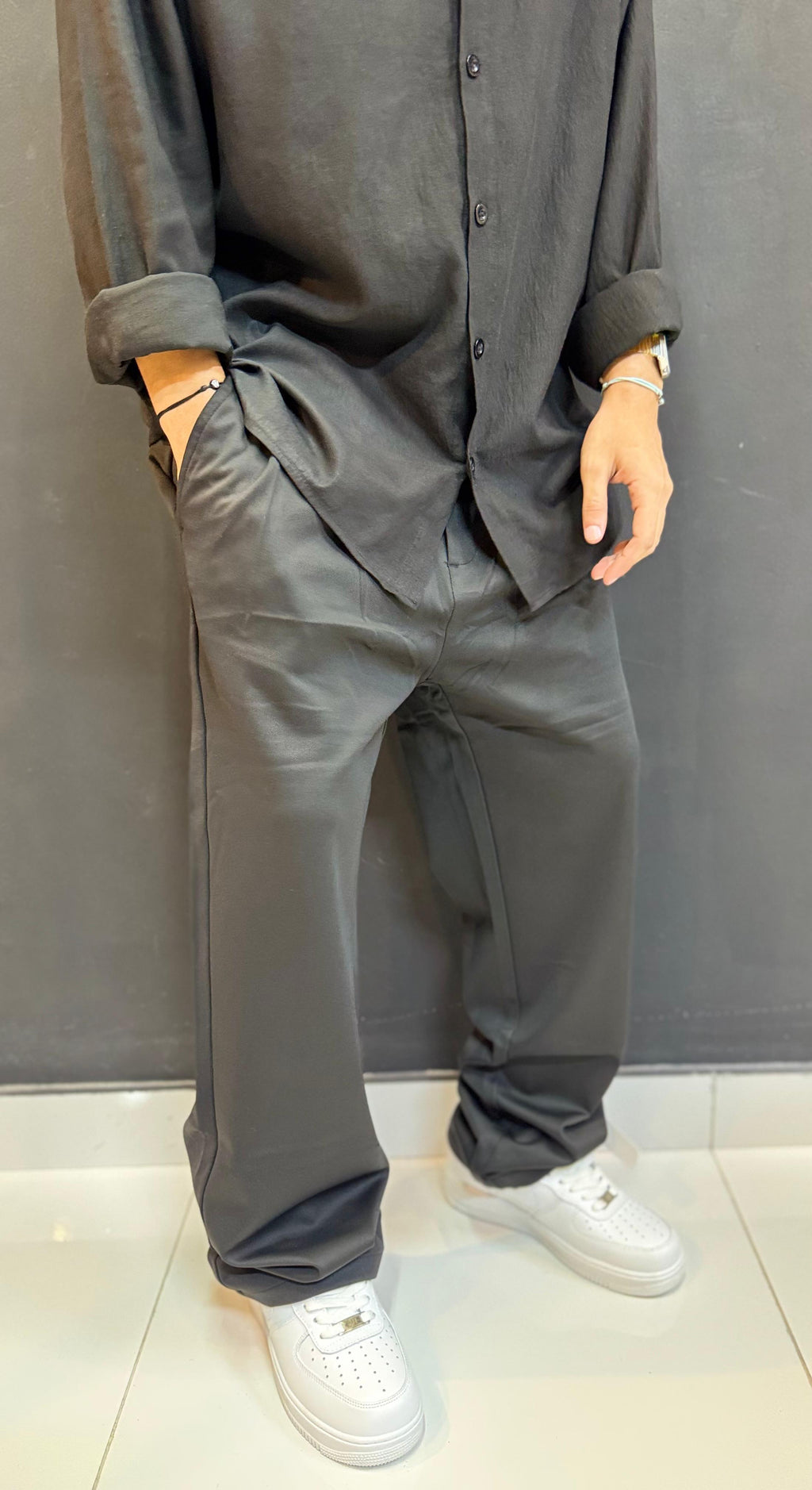 Sleek Black Glossy Nylon Track Pants