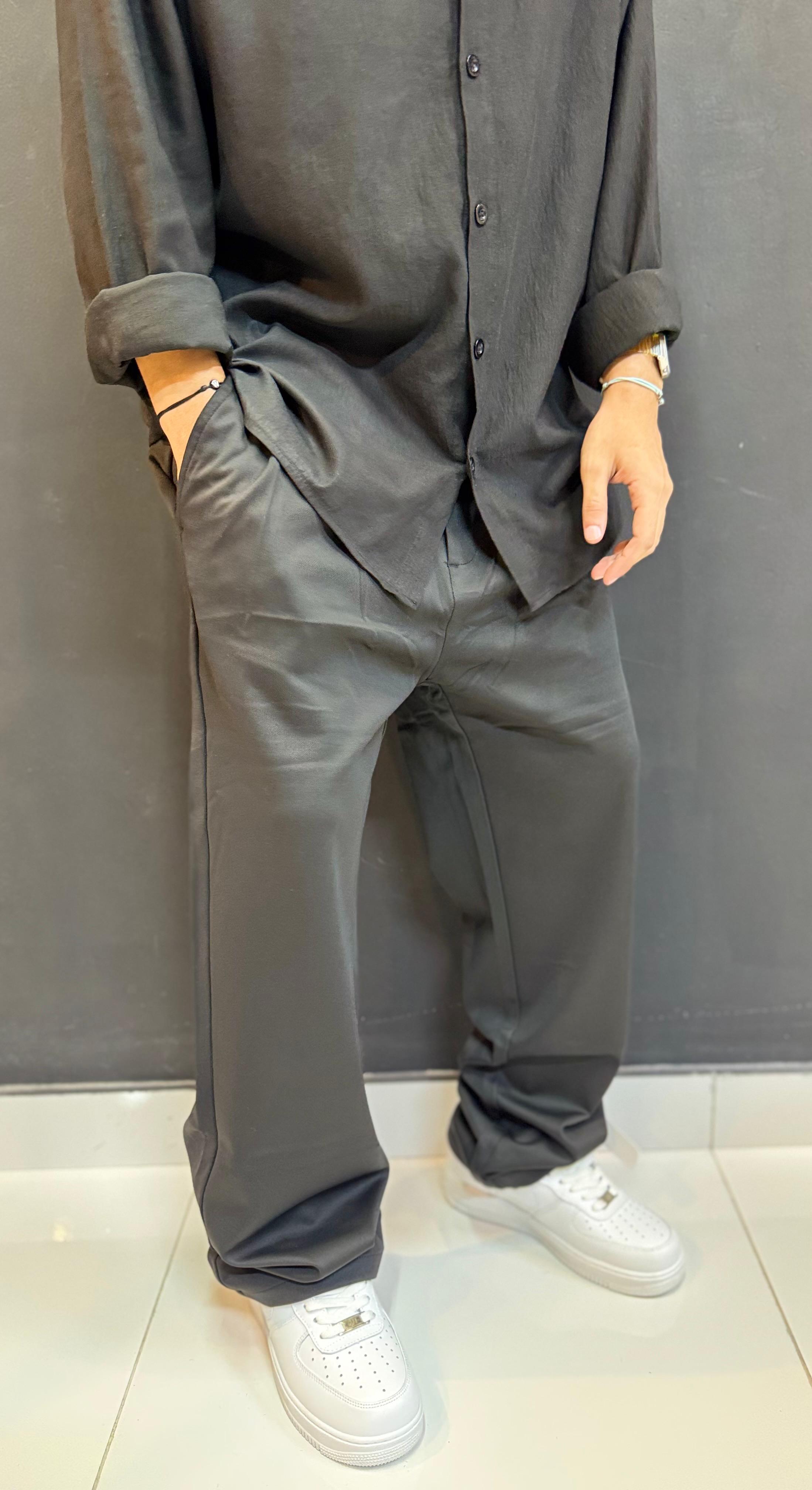 Sleek Black Glossy Nylon Track Pants