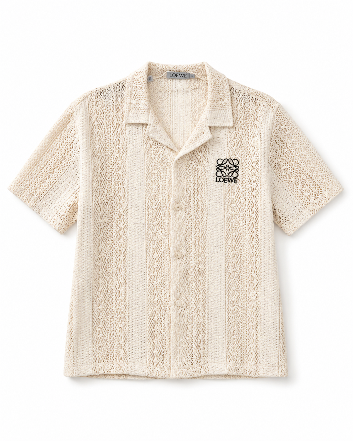 Loewe Cream Crochet Knit Button-Up Shirt