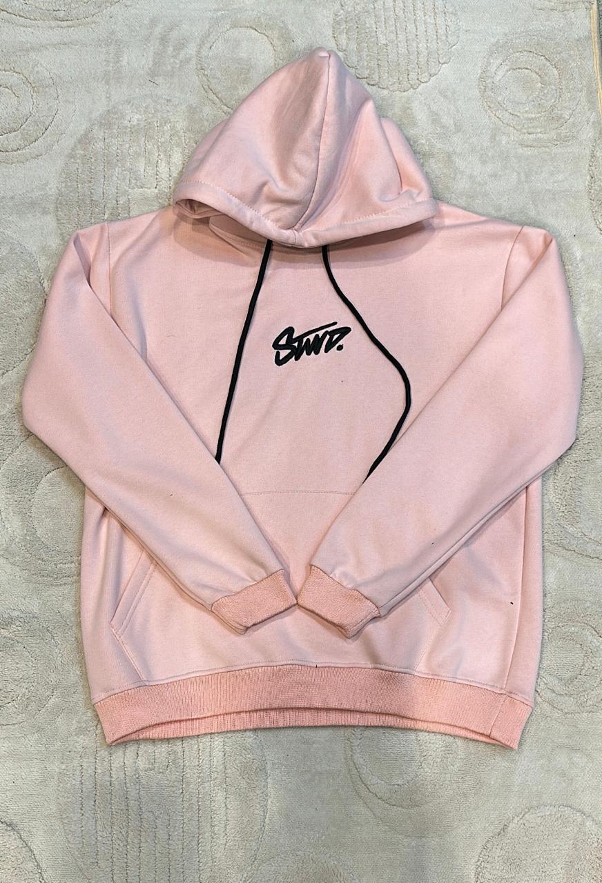 STWD Light Pink Hoodie | Soft Pastel Pullover with Black Logo