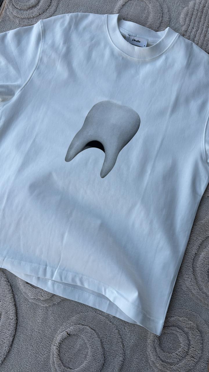 White T-Shirt with 3D Anatomical Molar Tooth Graphic