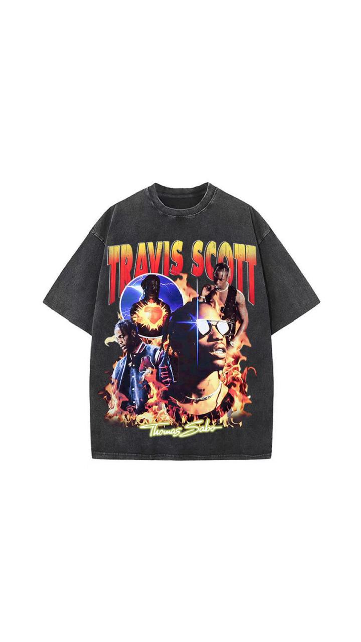 Washed Black Travis Scott Tribute Graphic T-Shirt