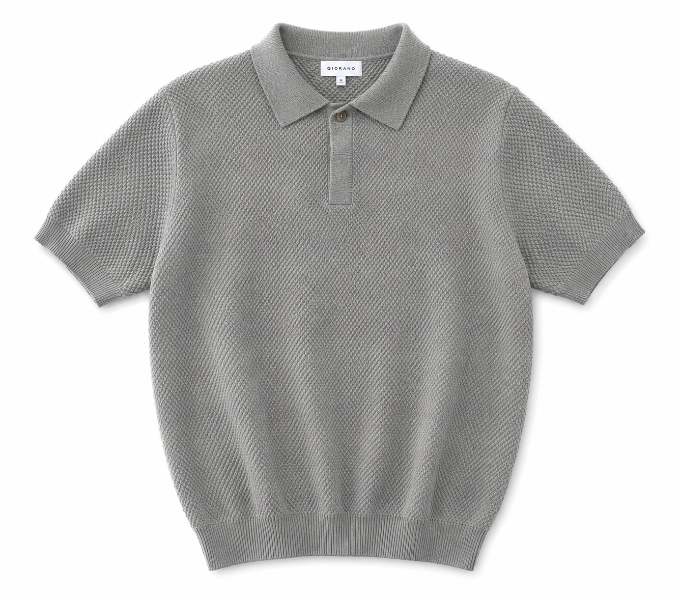 Elite Light Grey Textured Knit Polo Shirt – Premium Smart Casual Short Sleeve Polo