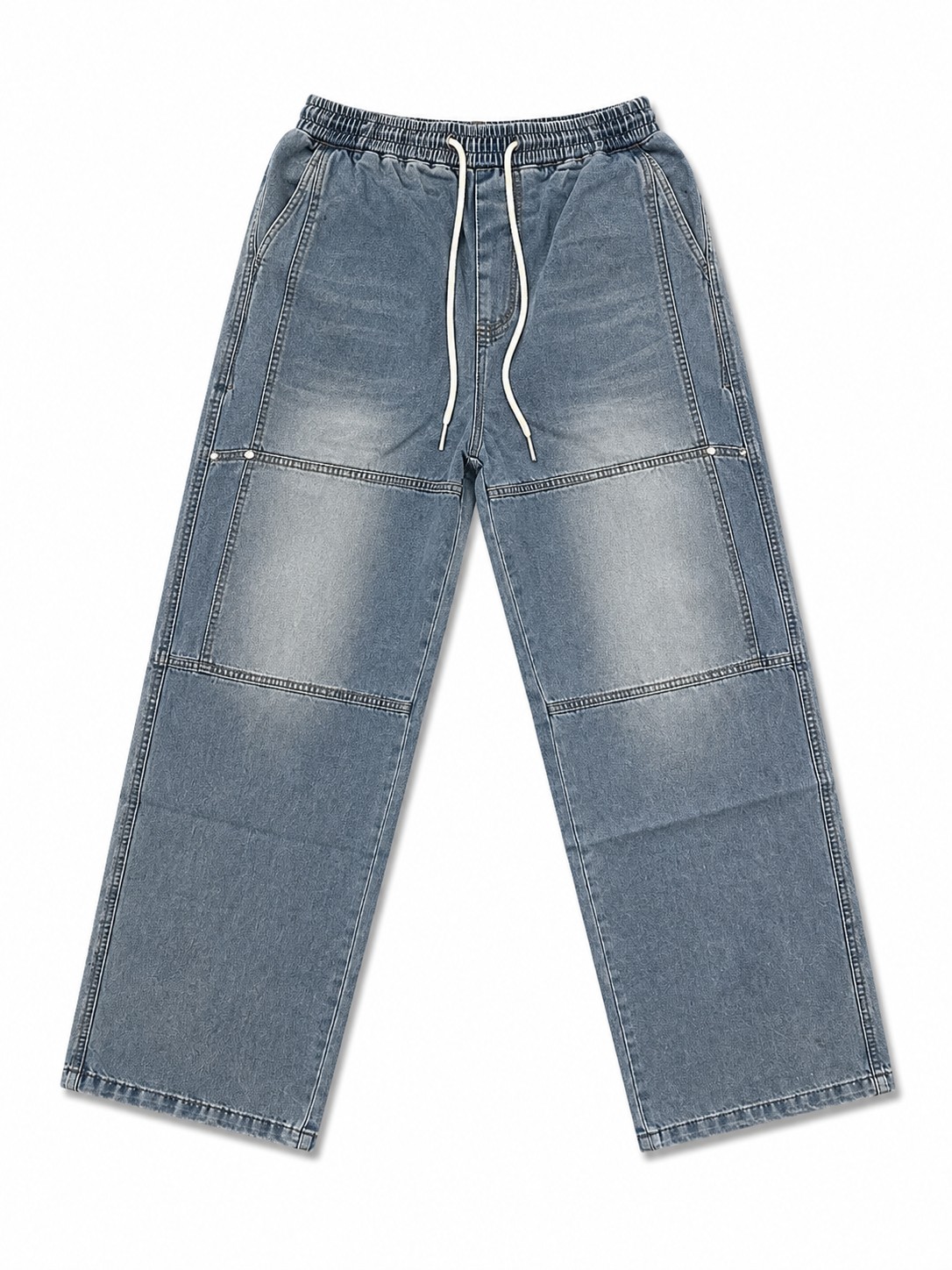 Urban Vintage Blue Panel Denim Jogger Jeans – Premium Relaxed Fit Streetwear Pants