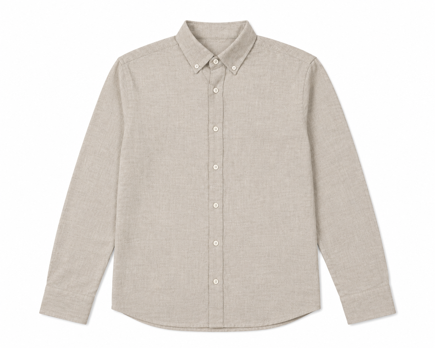 Essentials Beige Textured Long Sleeve Button-Up Shirt