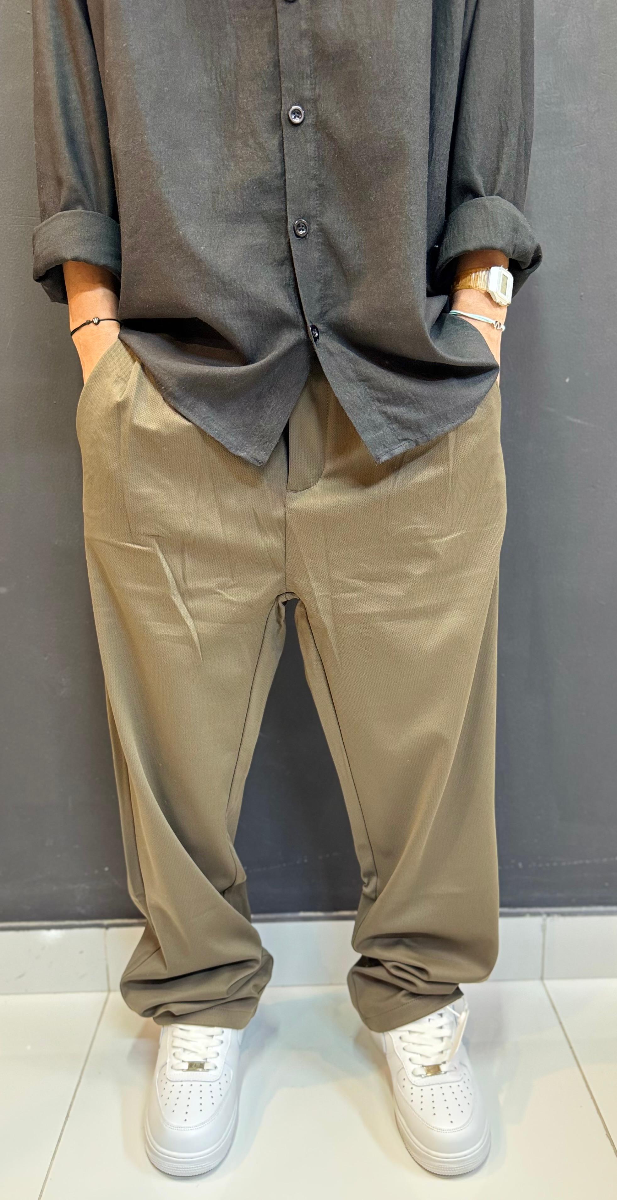 Olive/Khaki Wide-Leg Utility Trousers