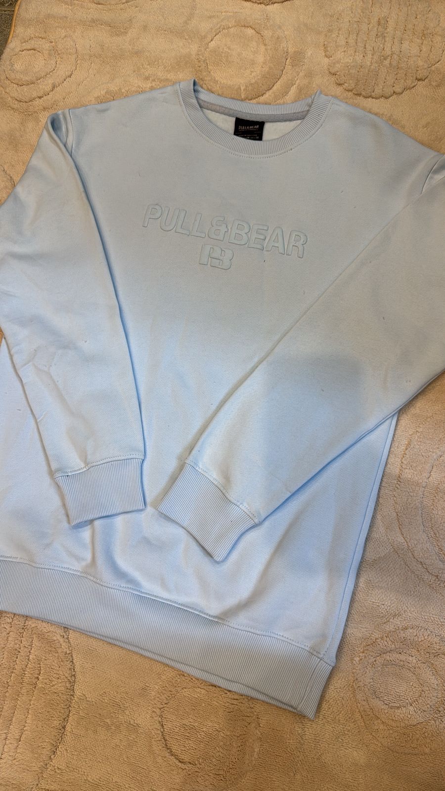 Pull&Bear Pastel Blue Crewneck Sweatshirt - Tonal Embossed Logo