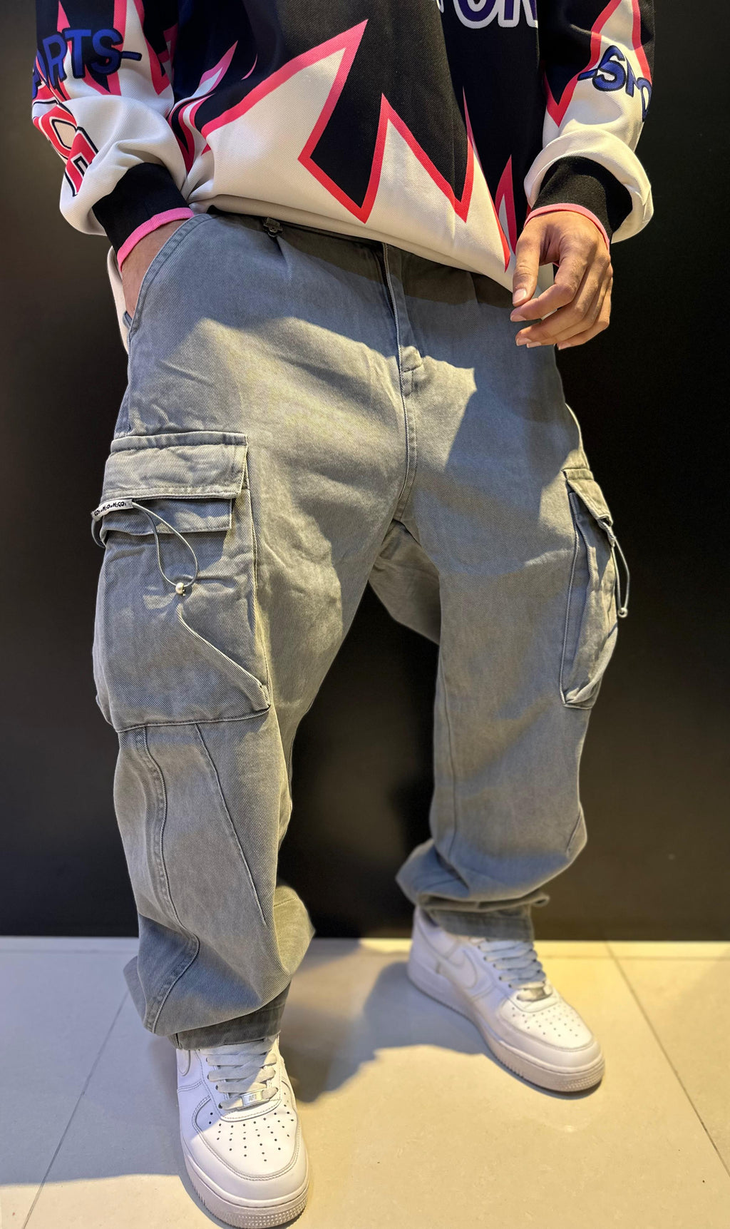 Washed Grey Baggy Cargo Trousers (Y2K / Skate Style)
