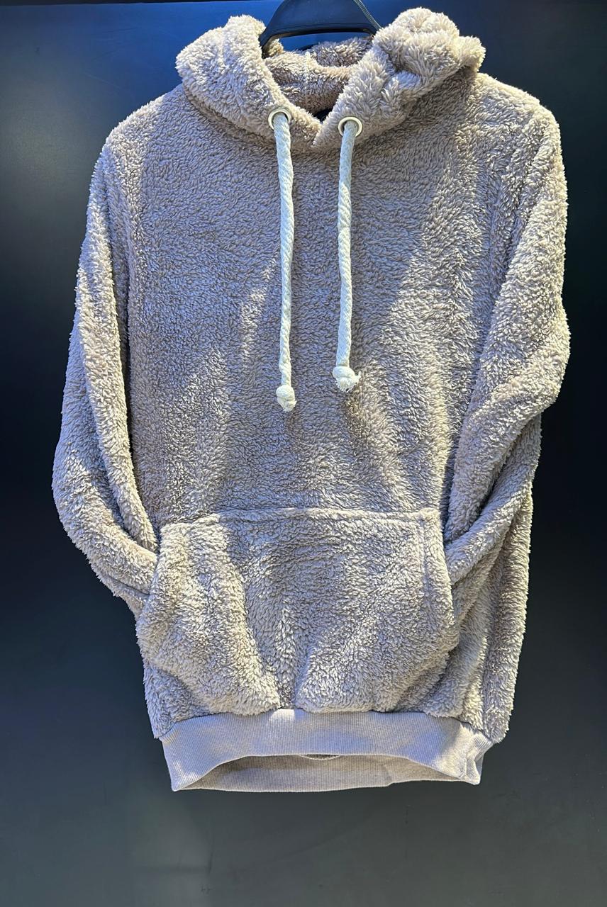 Cloud-Soft Teddy Fleece Pullover Hoodie - Neutral Taupe / Light Tan