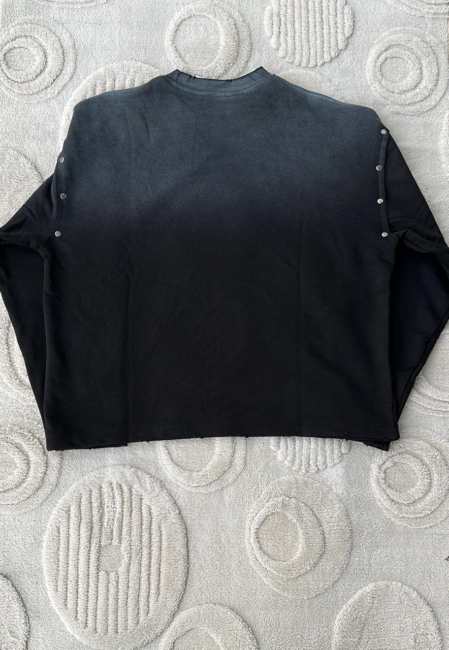 Barrier Ombré Black/Grey Distressed Crewneck Sweatshirt - Faded Dip-Dye Pullover