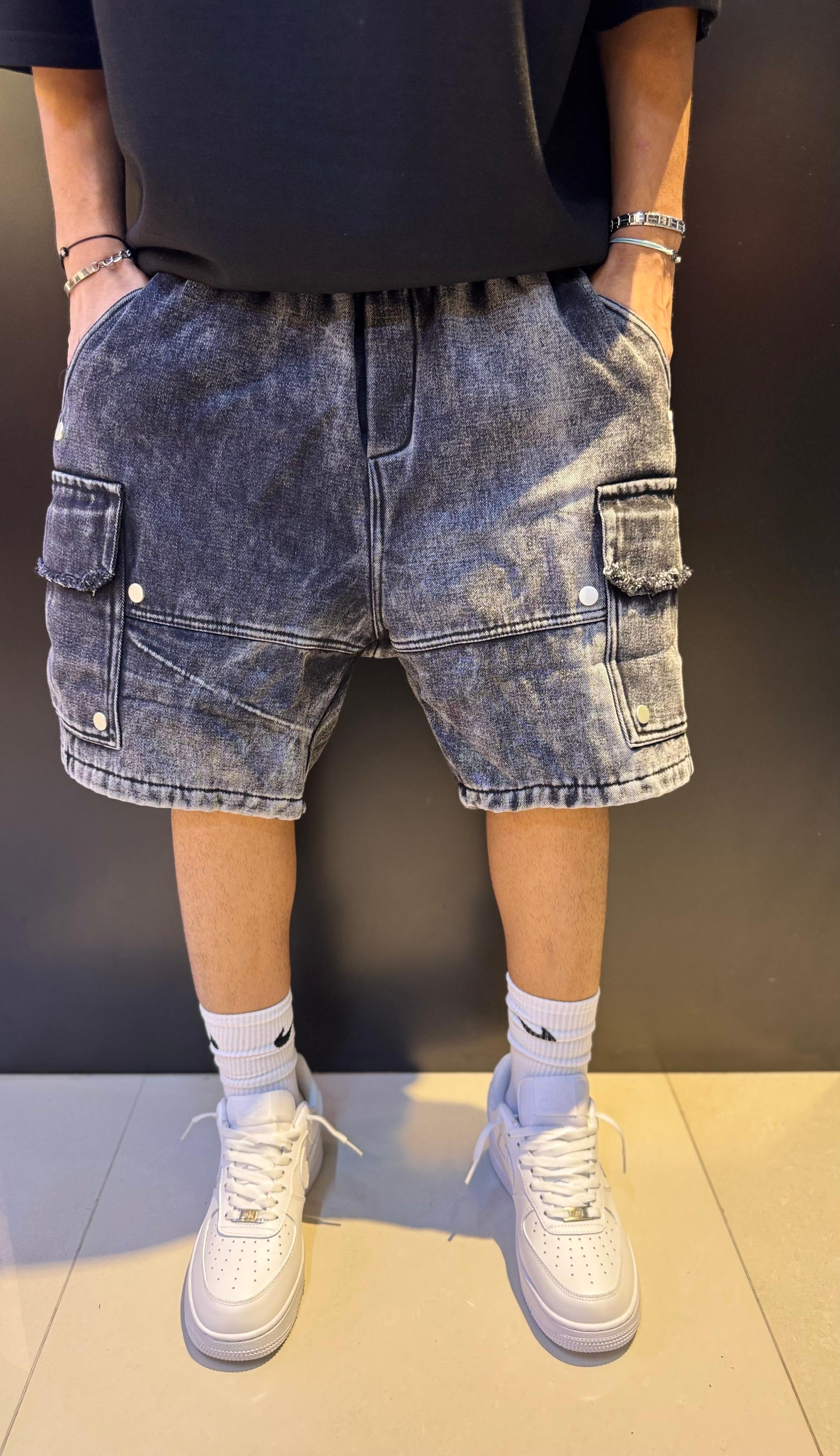Acid Wash Grey Cargo Shorts