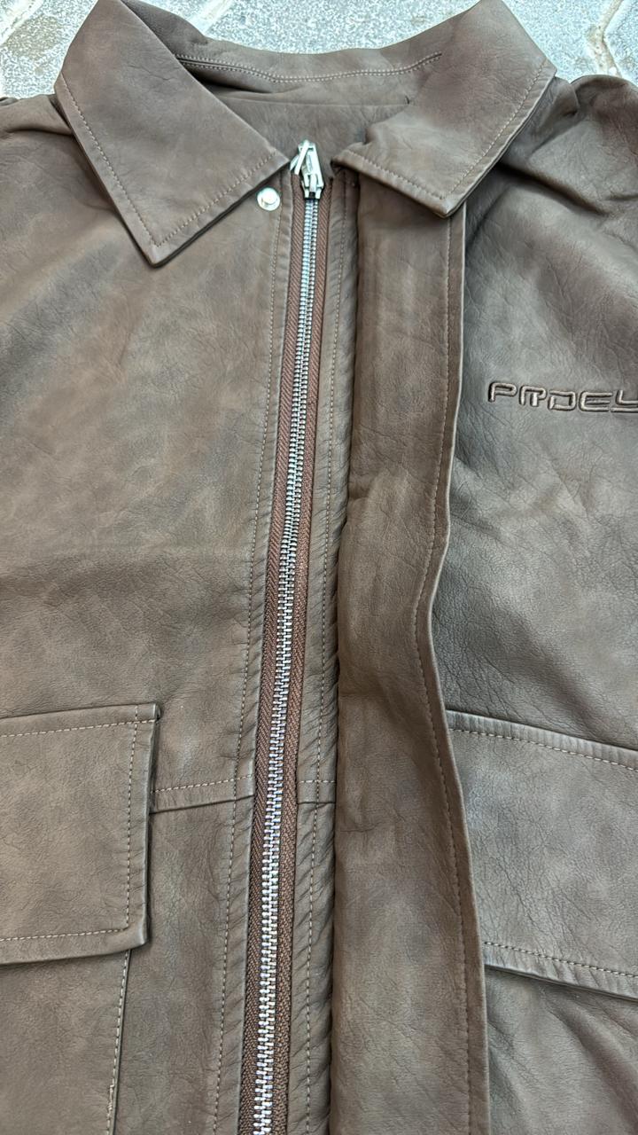 Rich Brown Faux Suede Bomber Jacket | "PRIVACY" Embroidery