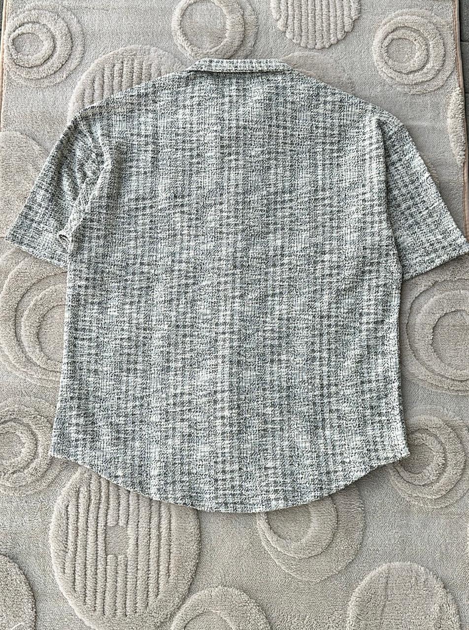 Men's Textured Tweed-Look Short Sleeve Button-Down Shirt
