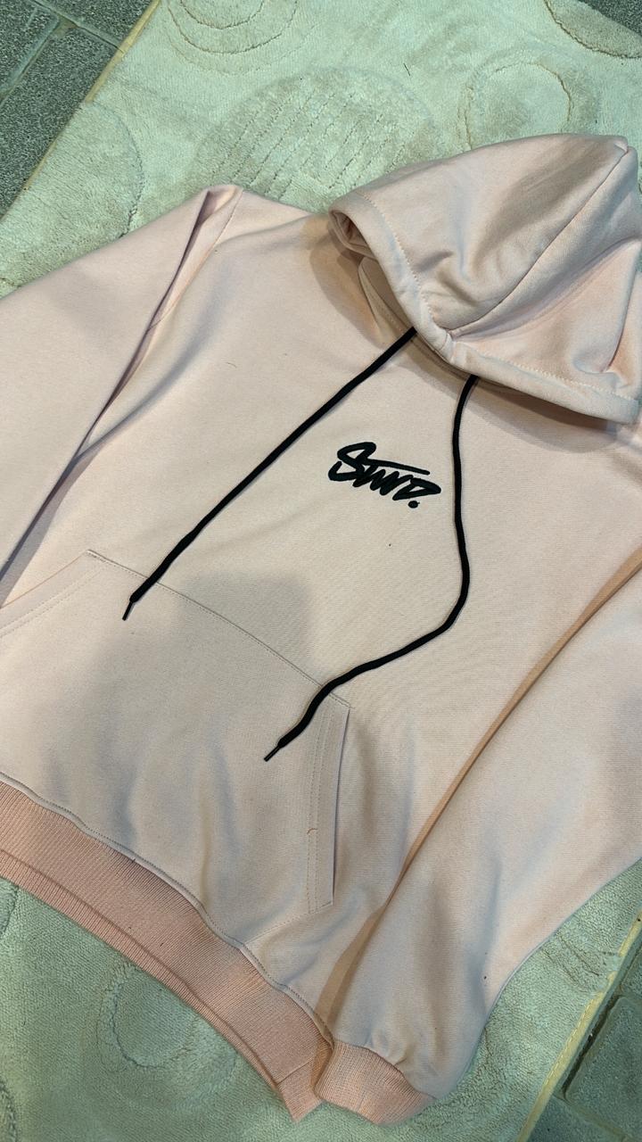 STWD Light Pink Hoodie | Soft Pastel Pullover with Black Logo