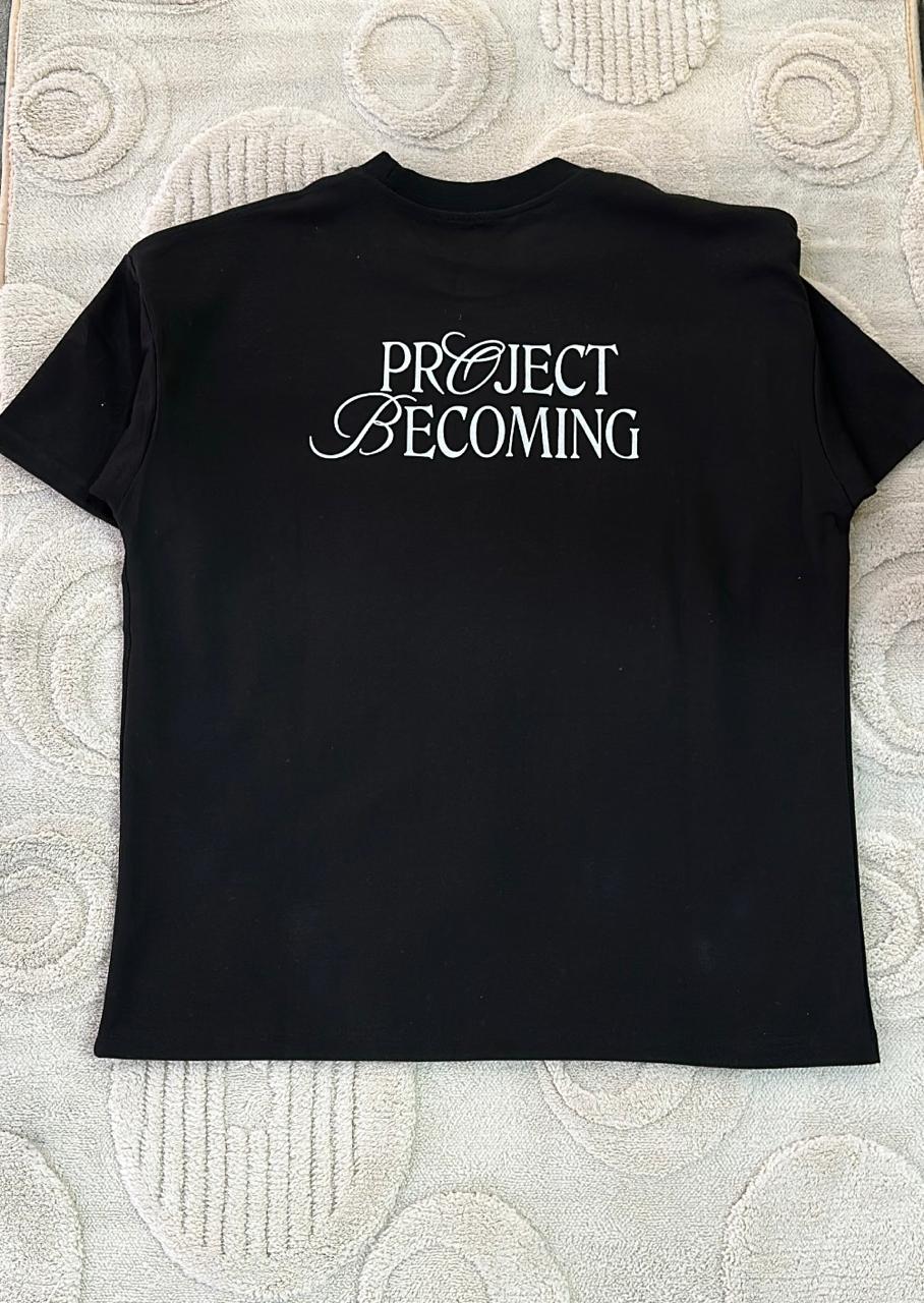 Black "PROJECT BECOMING" Graphic T-Shirt | Abstract Silhouette Streetwear Tee