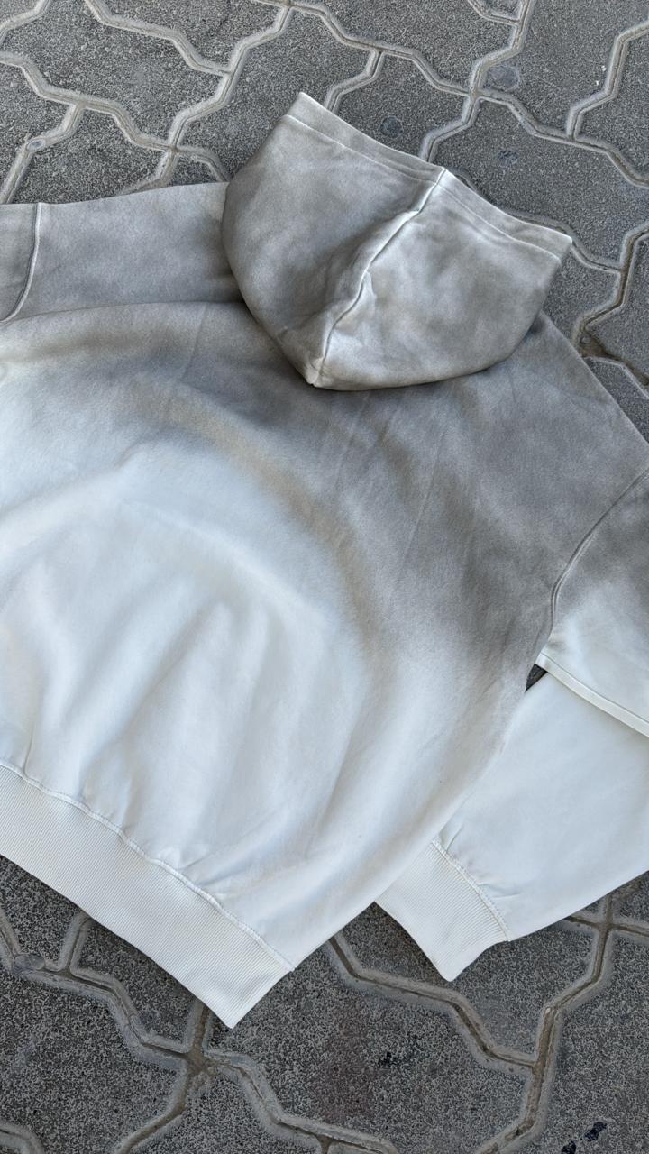 Oversized Tie-Dye Ombre Hoodie | Faded Grey/White Wash Sweatshirt with "DREAM" Graphic