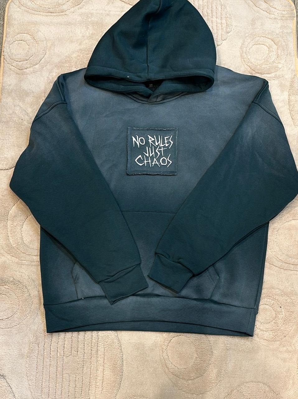 NO RULES JUST CHAOS Dark Teal/Black Ombré Fade Hoodie with "No Rules Just Chaos" Patch
